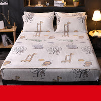 HKM-887827 Coral Fleece Thick Warm Mattress Protector - Modern Velvet Bed Cover with Landscape Patterns