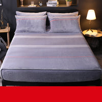 HKM-887827 Coral Fleece Thick Warm Mattress Protector - Modern Velvet Bed Cover with Landscape Patterns