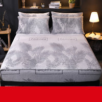 HKM-887827 Coral Fleece Thick Warm Mattress Protector - Modern Velvet Bed Cover with Landscape Patterns