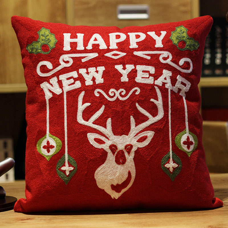HKM-887891 Cute Cartoon Christmas and New Year Cushion Pillowcase - Festive Designs of Santa, Snowmen, and Winter Icons, 45x45cm