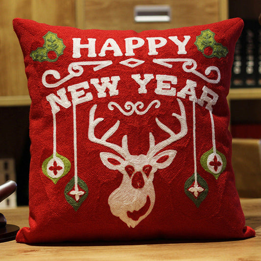 HKM-887891 Cute Cartoon Christmas and New Year Cushion Pillowcase - Festive Designs of Santa, Snowmen, and Winter Icons, 45x45cm