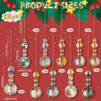 HKM-887955 Christmas Decorative Crystal Prism Ball Set - 12 Glass Pendants, 22mm & 25mm Sizes