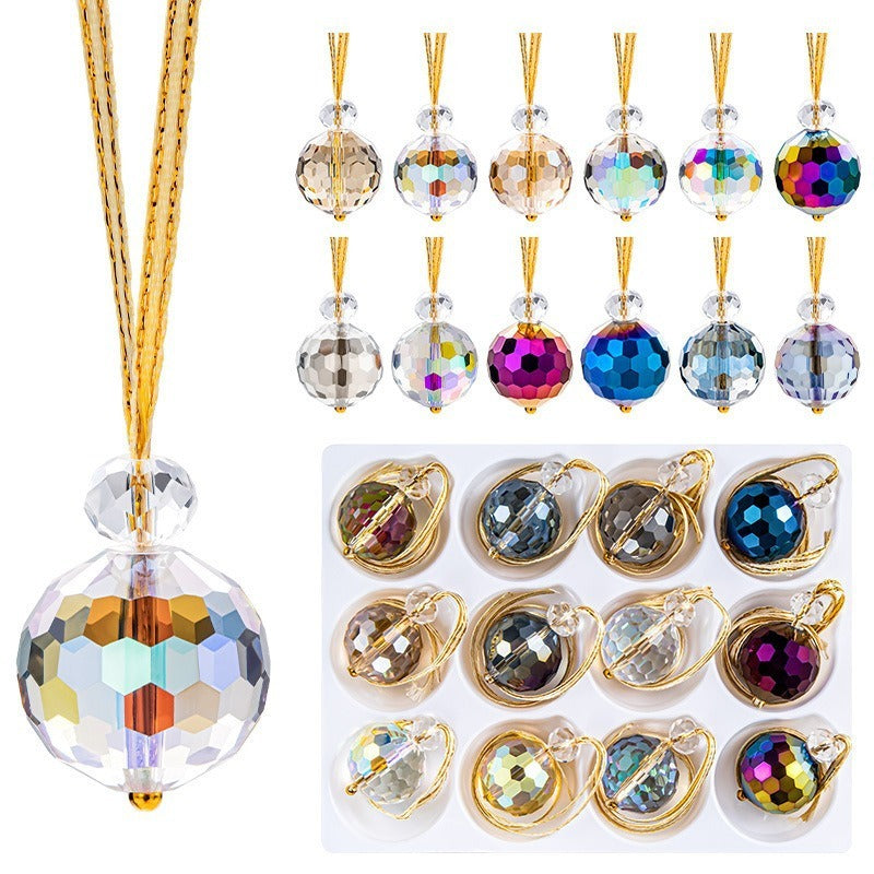 HKM-887955 Christmas Decorative Crystal Prism Ball Set - 12 Glass Pendants, 22mm & 25mm Sizes