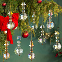 HKM-887955 Christmas Decorative Crystal Prism Ball Set - 12 Glass Pendants, 22mm & 25mm Sizes