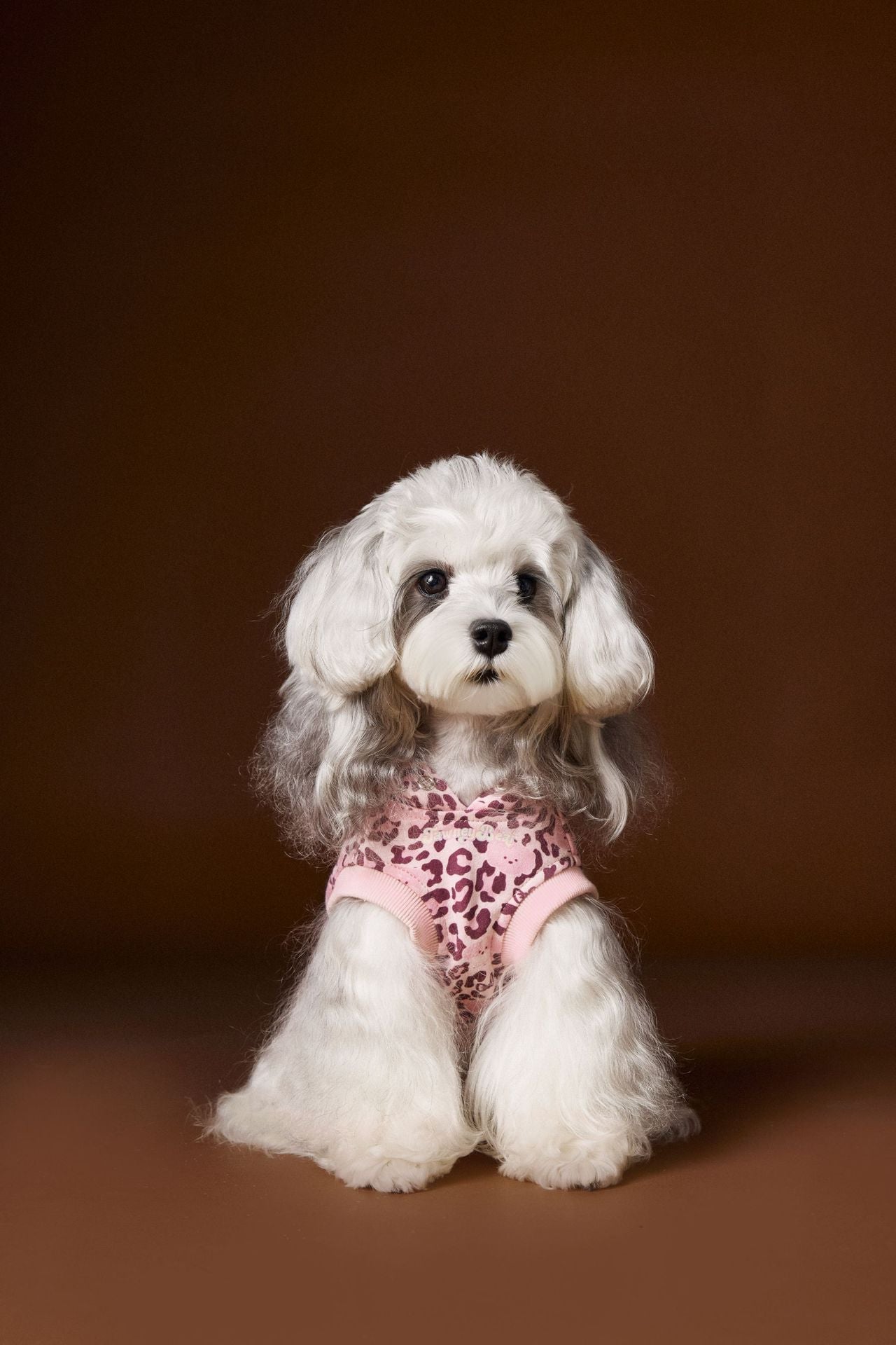 HKM-888147 Leopard Print Hooded Sleeveless Sweater for Pets in Coffee and Pink, Available in Multiple Sizes
