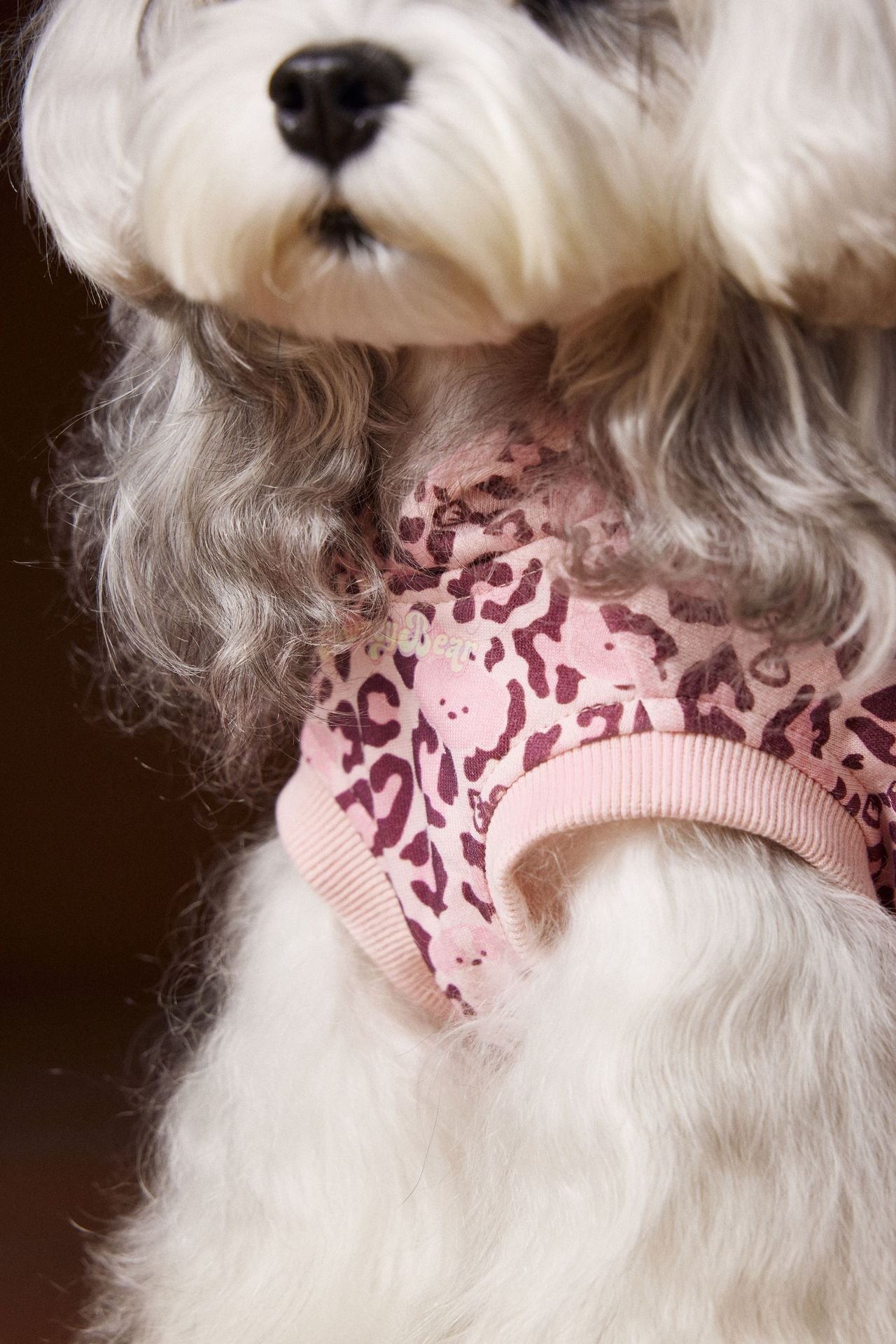 HKM-888147 Leopard Print Hooded Sleeveless Sweater for Pets in Coffee and Pink, Available in Multiple Sizes