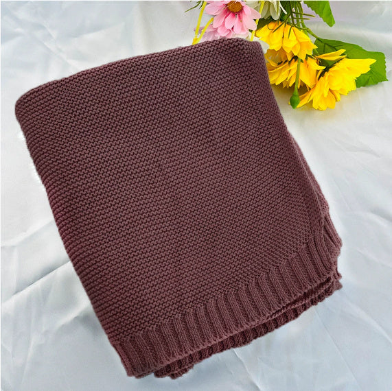 HKM-888147 Personalized Knitted Cotton Baby Blanket - Solid Colors, 80x100cm