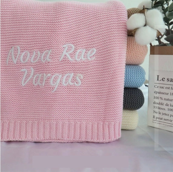 HKM-888147 Personalized Knitted Cotton Baby Blanket - Solid Colors, 80x100cm
