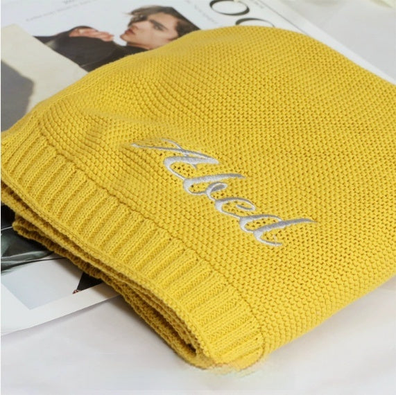 HKM-888147 Personalized Knitted Cotton Baby Blanket - Solid Colors, 80x100cm