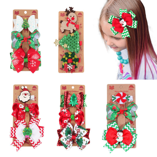 HKM-888275 Festive Children's Bow Barrettes - Set of Three in Assorted Colors