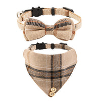 HKM-888851 Plaid Cat Collar with Bell and Bow Tie, Adjustable 20-28cm, Four Seasons Style