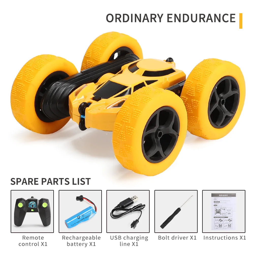 HKM-888979 Remote Control Double-Sided Stunt Car with 360 Degree Rotation and LED Lights for Kids