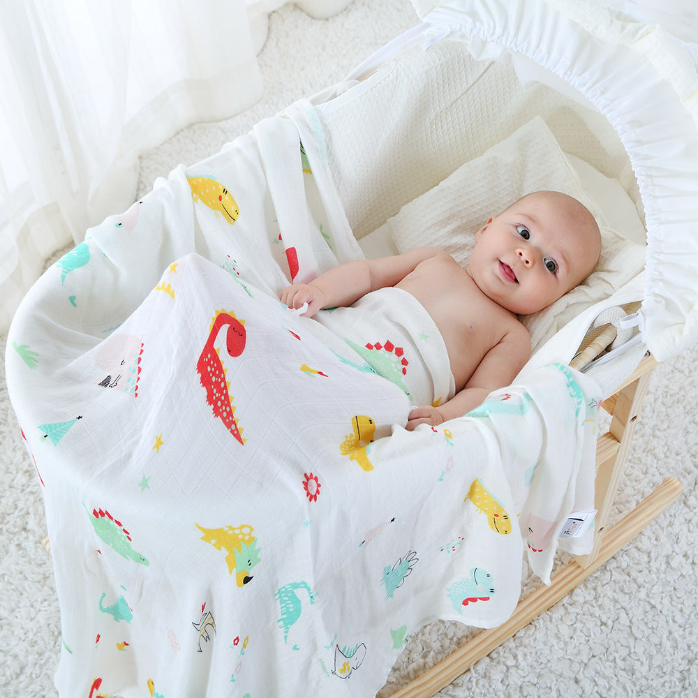 HKM-889299 Bamboo Cotton Gauze Baby Swaddle Blanket with Animal and Floral Patterns for Newborns