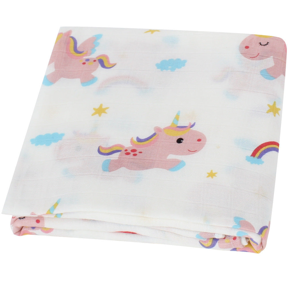 HKM-889299 Bamboo Cotton Gauze Baby Swaddle Blanket with Animal and Floral Patterns for Newborns