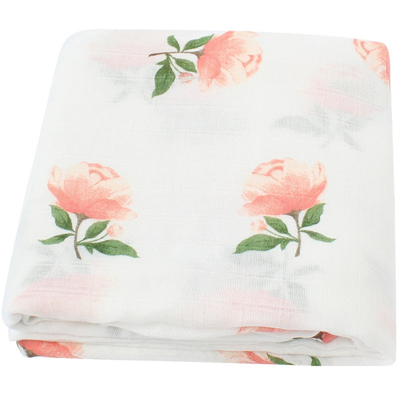 HKM-889299 Bamboo Cotton Gauze Baby Swaddle Blanket with Animal and Floral Patterns for Newborns