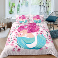 HKM-889299 Rainbow Mermaid Cartoon Duvet Cover Set – Digital Printed Polyester Bedding, Multiple Sizes Available