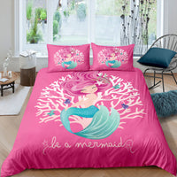 HKM-889299 Rainbow Mermaid Cartoon Duvet Cover Set – Digital Printed Polyester Bedding, Multiple Sizes Available