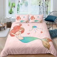 HKM-889299 Rainbow Mermaid Cartoon Duvet Cover Set – Digital Printed Polyester Bedding, Multiple Sizes Available