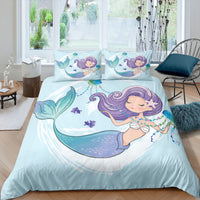 HKM-889299 Rainbow Mermaid Cartoon Duvet Cover Set – Digital Printed Polyester Bedding, Multiple Sizes Available