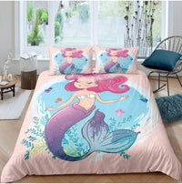 HKM-889299 Rainbow Mermaid Cartoon Duvet Cover Set – Digital Printed Polyester Bedding, Multiple Sizes Available