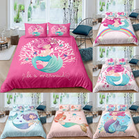 HKM-889299 Rainbow Mermaid Cartoon Duvet Cover Set – Digital Printed Polyester Bedding, Multiple Sizes Available