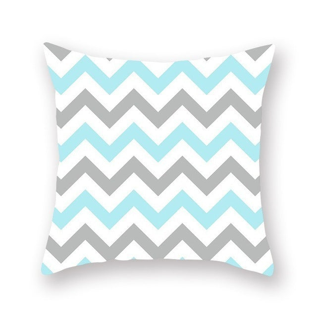 HKM-889683 Bright Color Geometric Pattern Pillow Cushion Cover - Polyester Peach Skin, 44x44cm