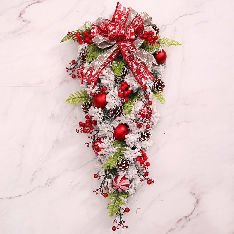 HKM-889747 Red Upside Down Christmas Tree Rattan Door Hanging Garland Decoration 60cm & 90cm Options