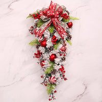 HKM-889747 Red Upside Down Christmas Tree Rattan Door Hanging Garland Decoration 60cm & 90cm Options