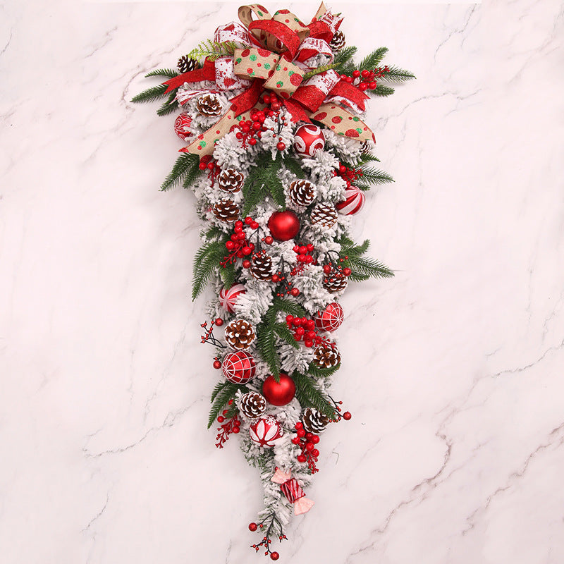 HKM-889747 Red Upside Down Christmas Tree Rattan Door Hanging Garland Decoration 60cm & 90cm Options