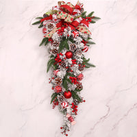 HKM-889747 Red Upside Down Christmas Tree Rattan Door Hanging Garland Decoration 60cm & 90cm Options
