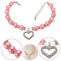 HKM-889811 Elegant Pet Pearl Necklace with Alloy Pendant and Rhinestone Accents