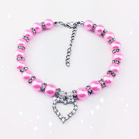 HKM-889811 Elegant Pet Pearl Necklace with Alloy Pendant and Rhinestone Accents