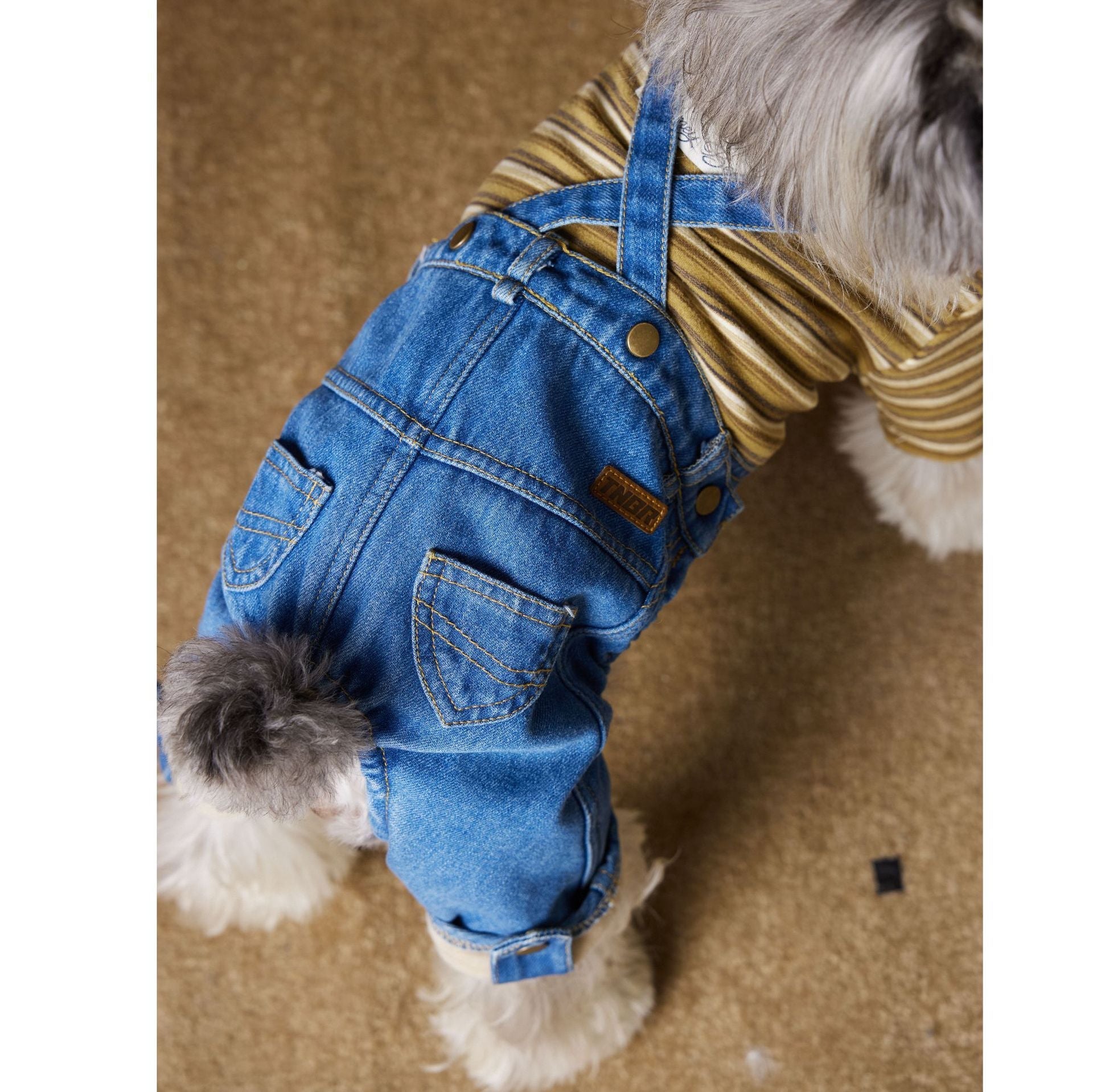 HKM-889875 Thickened Fleece-Lined Denim Dog Jacket for Autumn and Winter - Multiple Sizes Available