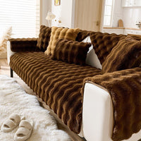 HKM-889939 Plush Fleece Sofa Cushion, Solid Color Dust Cover for Home Use