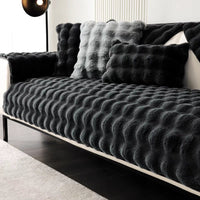 HKM-889939 Plush Fleece Sofa Cushion, Solid Color Dust Cover for Home Use