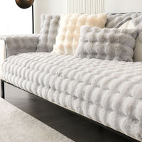 HKM-889939 Plush Fleece Sofa Cushion, Solid Color Dust Cover for Home Use
