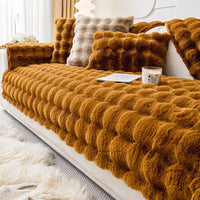 HKM-889939 Plush Fleece Sofa Cushion, Solid Color Dust Cover for Home Use