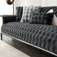 HKM-889939 Plush Fleece Sofa Cushion, Solid Color Dust Cover for Home Use