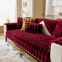 HKM-889939 Plush Fleece Sofa Cushion, Solid Color Dust Cover for Home Use