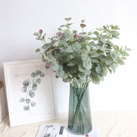 HKM-890067 Artificial Money Leaf Bouquet - Light Green and Red Fabric Floral Arrangement
