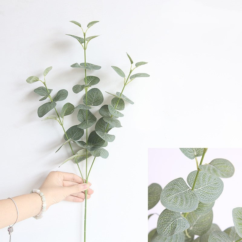 HKM-890067 Artificial Money Leaf Bouquet - Light Green and Red Fabric Floral Arrangement