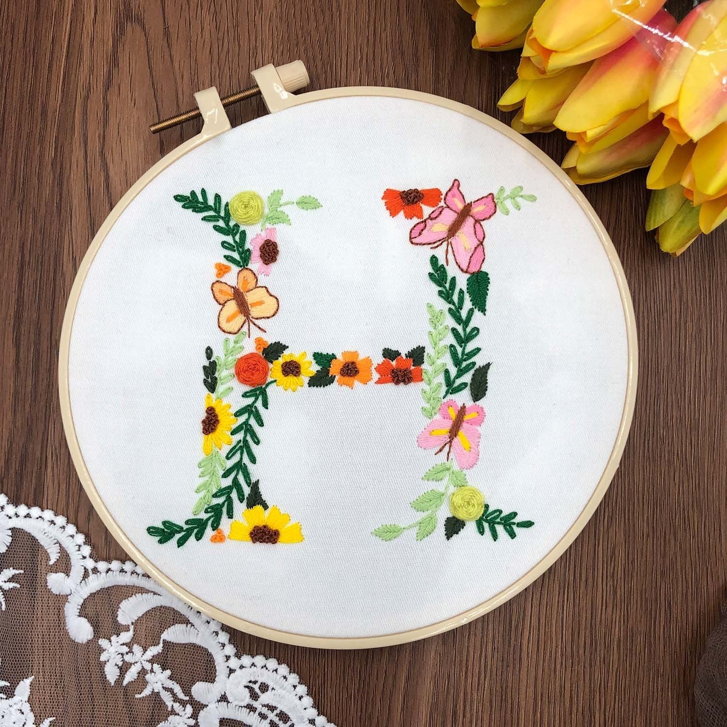 HKM-890131 3D Embroidery DIY Fabric Kit with Cotton Material and 20cm Bamboo Frame