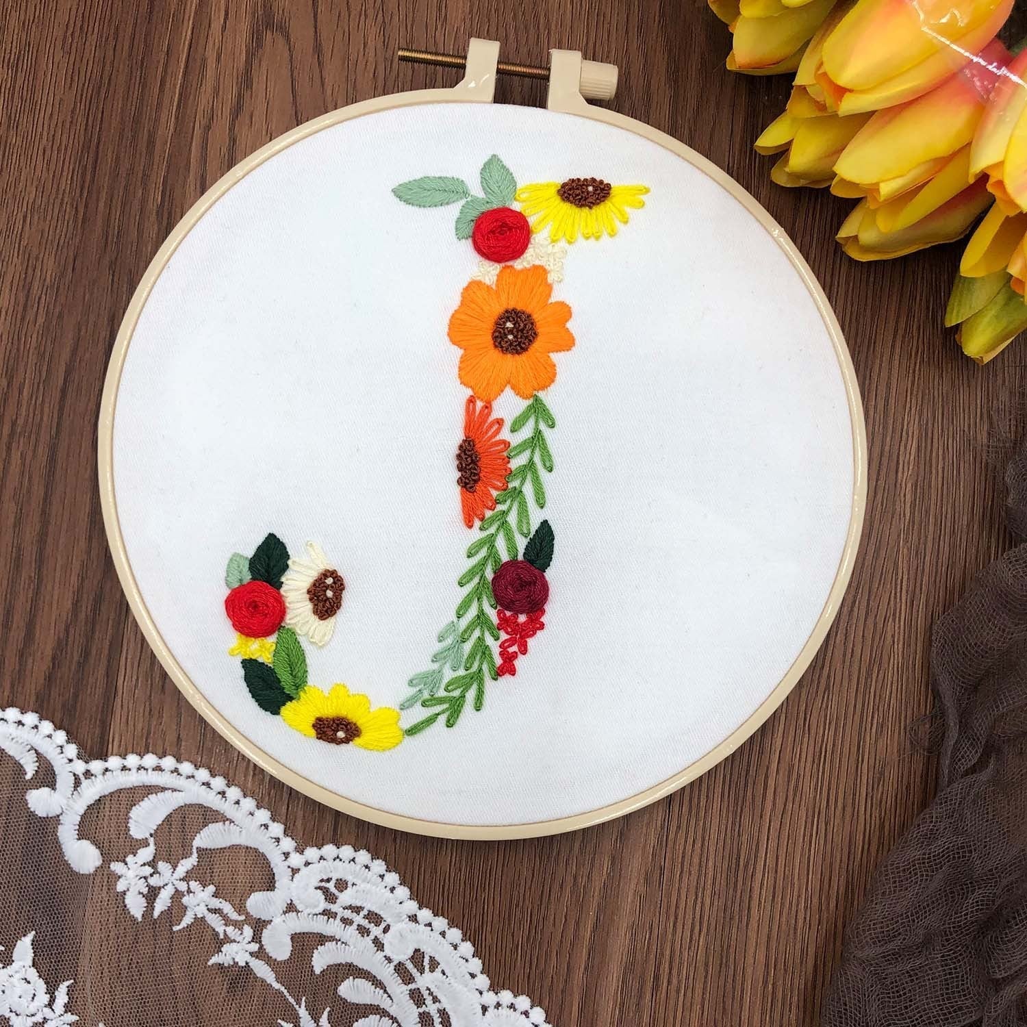 HKM-890131 3D Embroidery DIY Fabric Kit with Cotton Material and 20cm Bamboo Frame