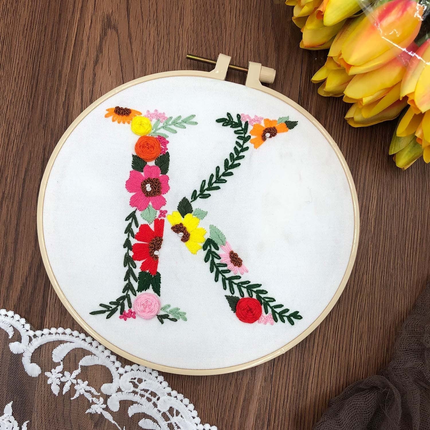 HKM-890131 3D Embroidery DIY Fabric Kit with Cotton Material and 20cm Bamboo Frame