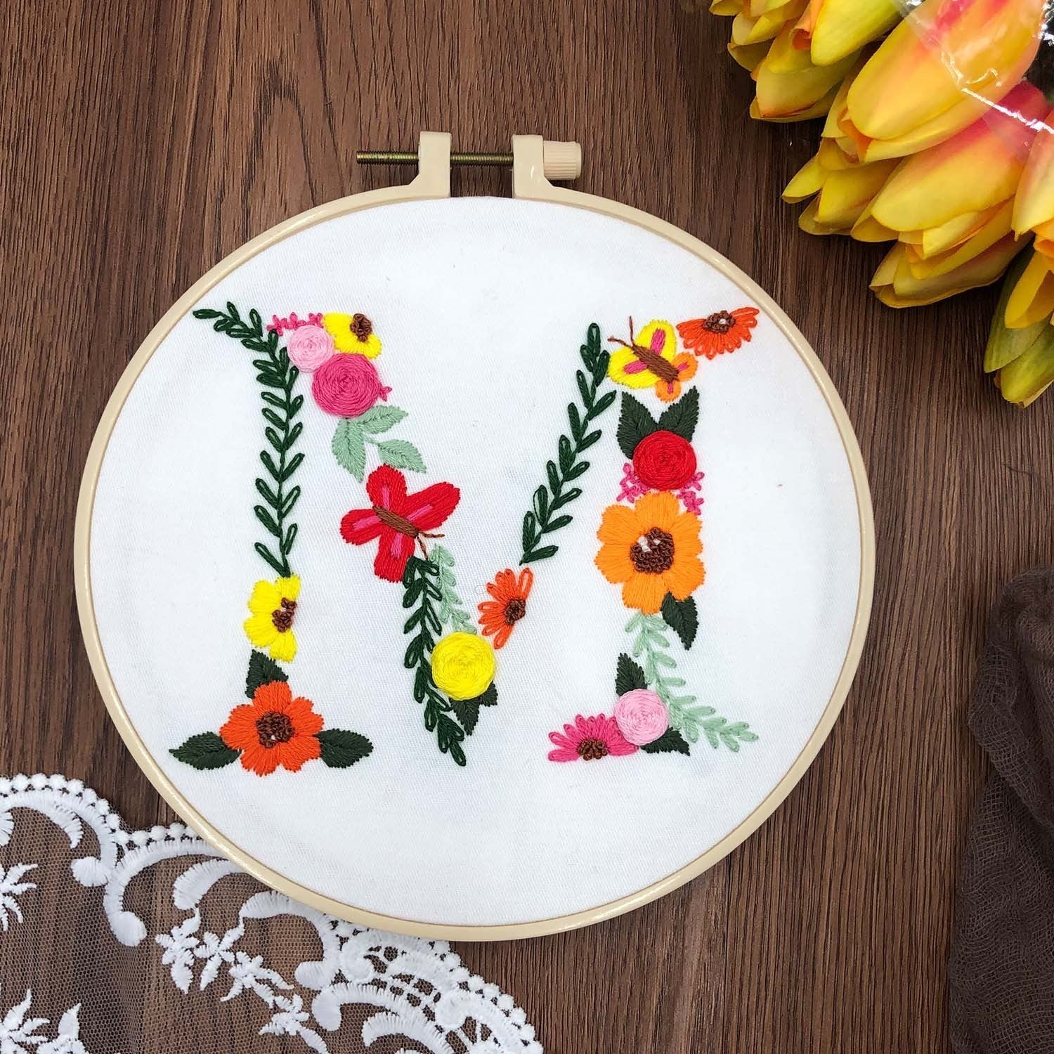 HKM-890131 3D Embroidery DIY Fabric Kit with Cotton Material and 20cm Bamboo Frame