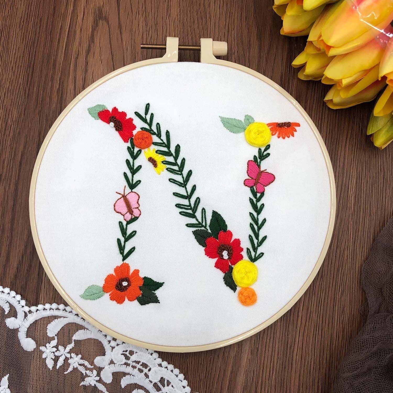 HKM-890131 3D Embroidery DIY Fabric Kit with Cotton Material and 20cm Bamboo Frame