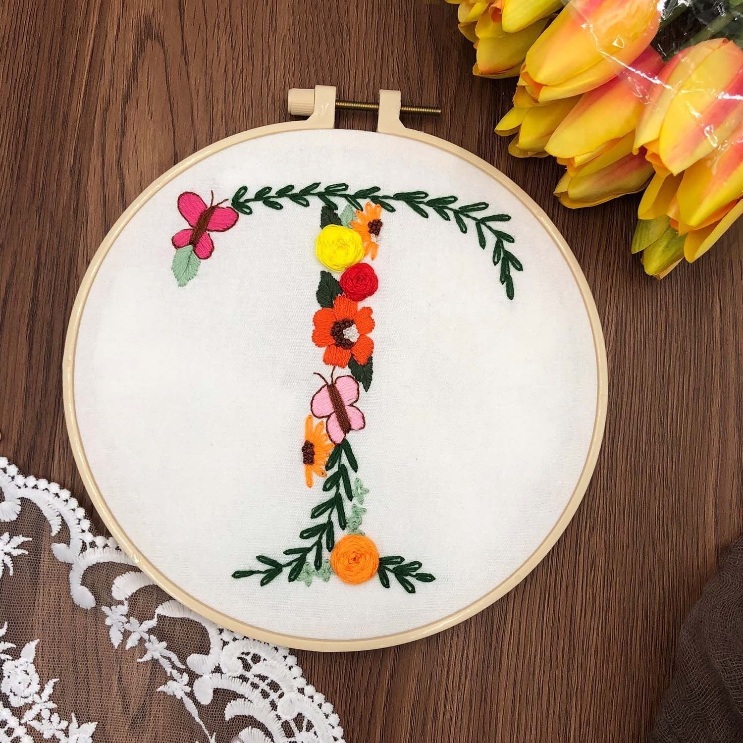 HKM-890131 3D Embroidery DIY Fabric Kit with Cotton Material and 20cm Bamboo Frame