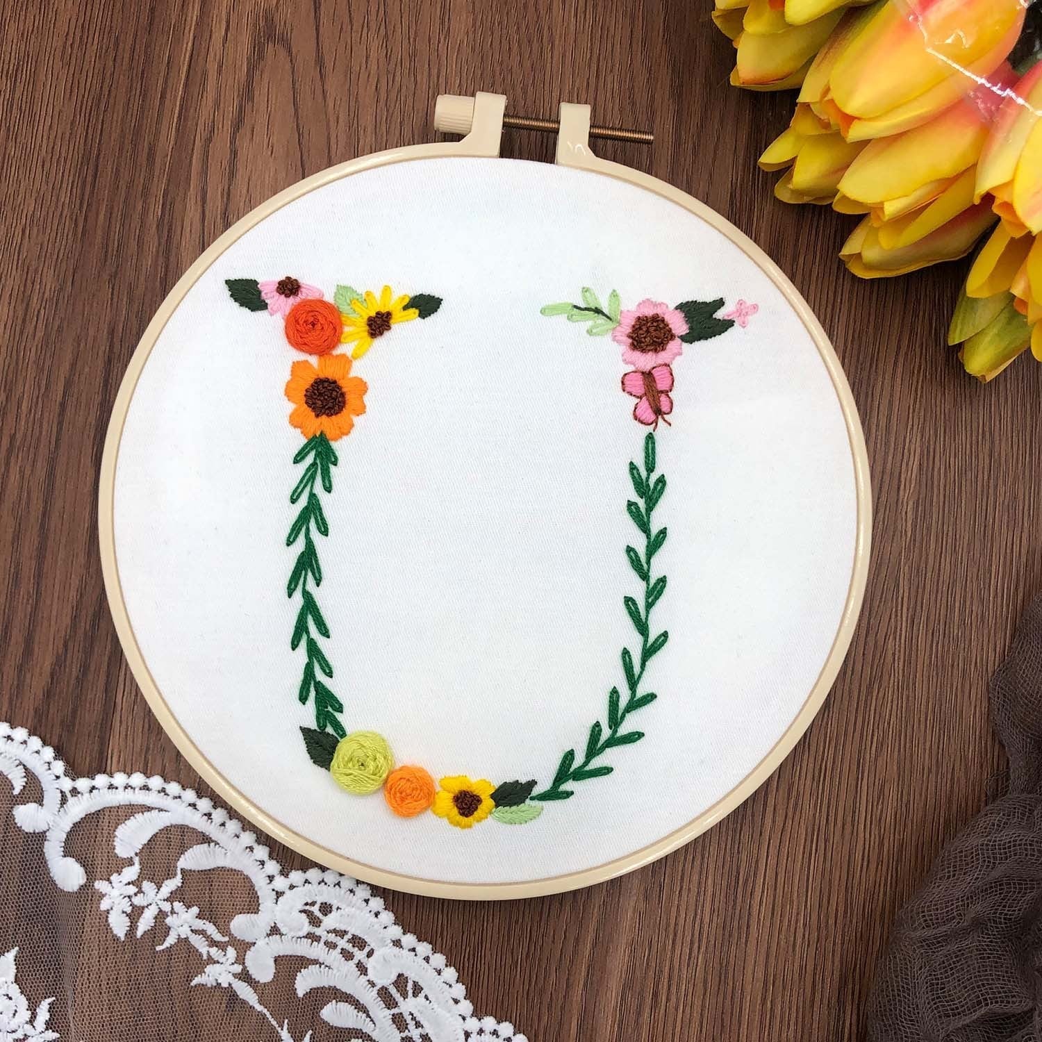HKM-890131 3D Embroidery DIY Fabric Kit with Cotton Material and 20cm Bamboo Frame