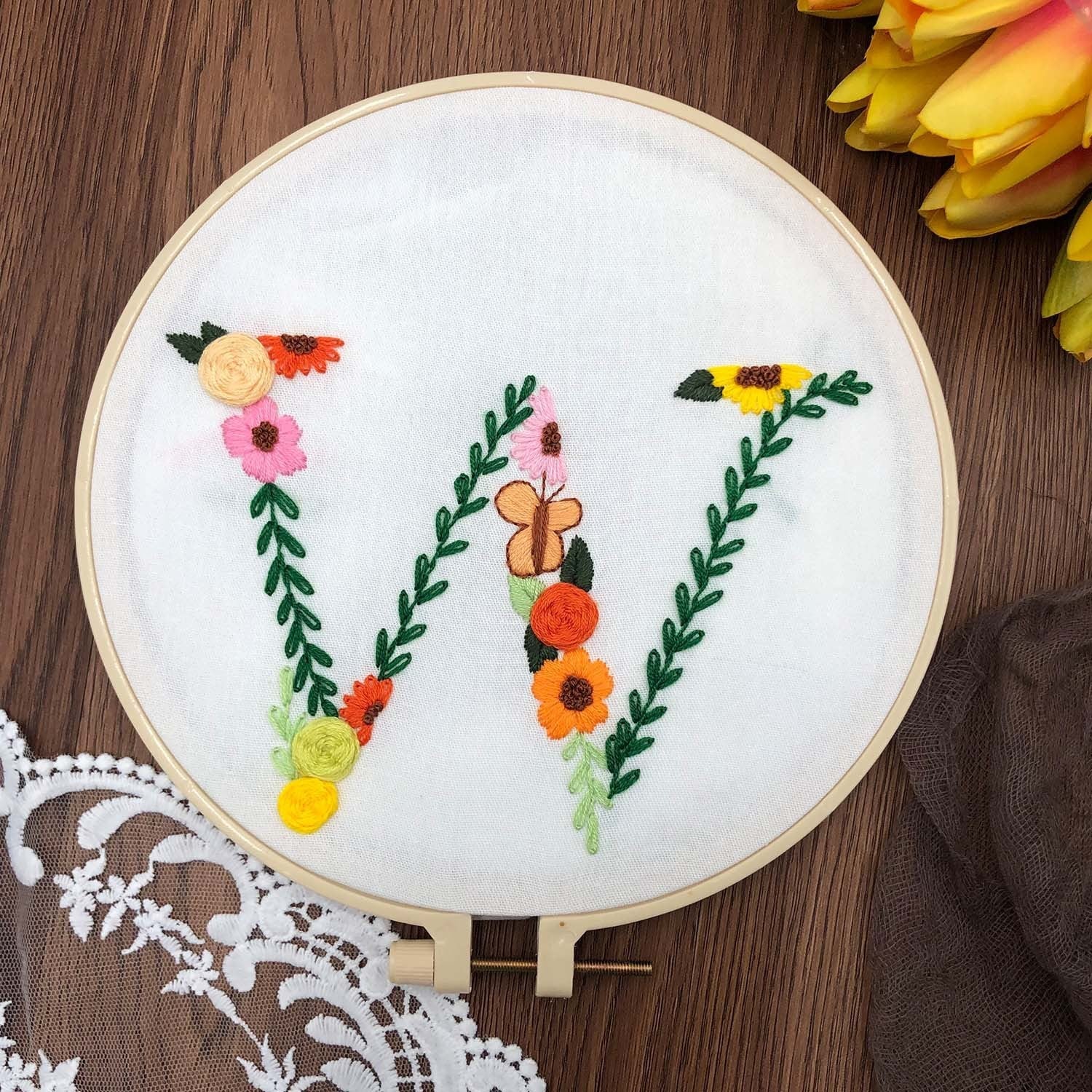 HKM-890131 3D Embroidery DIY Fabric Kit with Cotton Material and 20cm Bamboo Frame