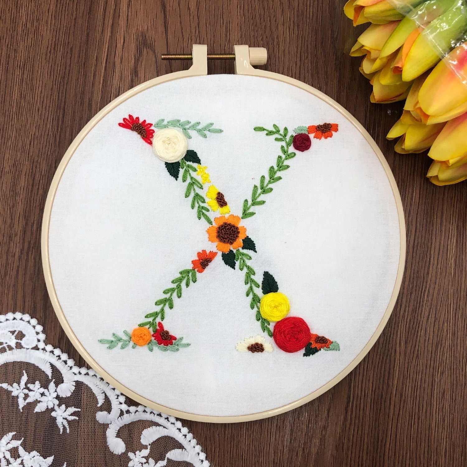 HKM-890131 3D Embroidery DIY Fabric Kit with Cotton Material and 20cm Bamboo Frame